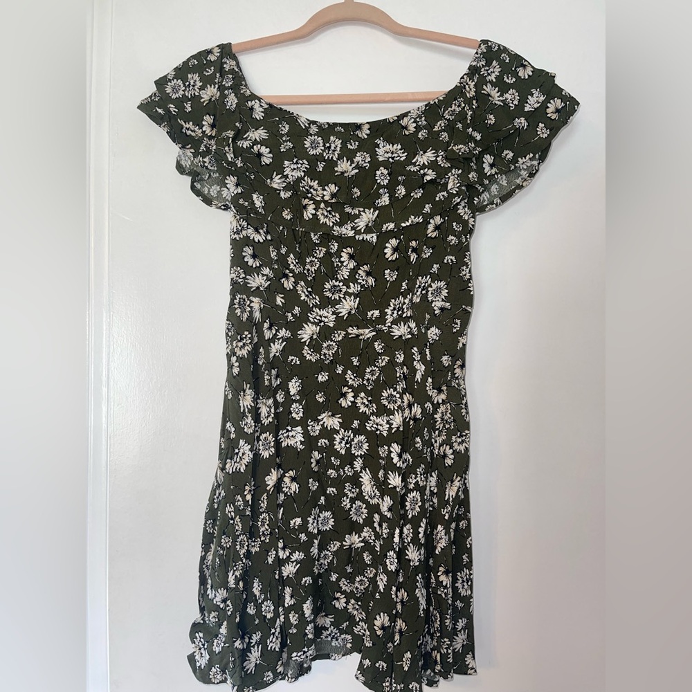 Olive green off the shoulder dress